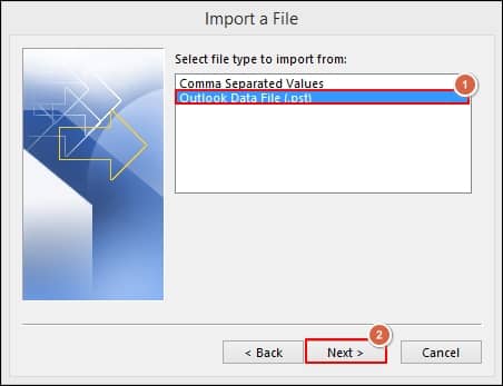 Select Outlook Data File