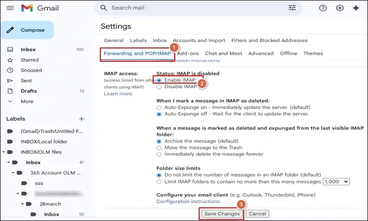 Enable IMAP setting