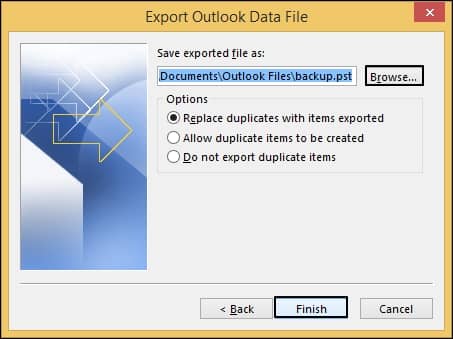 Save the exported file and click on Finish