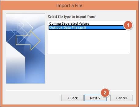 Select file type to import