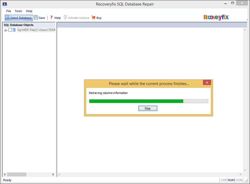 Start the SQL Database repair process