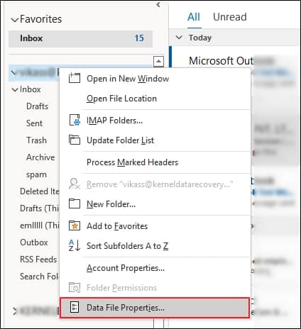 select Data File Properties