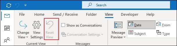 Click on Reset View option under the View tab