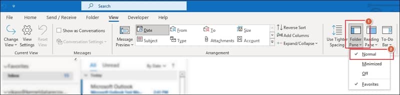 Click on Folder Pane and select the Normal option