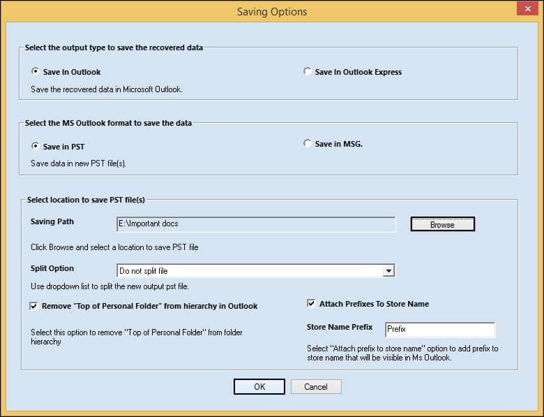 Select the required saving options