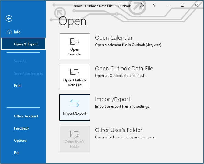 Open Outlook and go to File