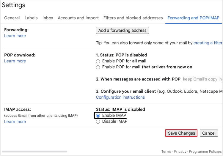 Forwarding and POP/IMAP option