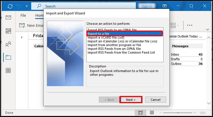 click on import or export section