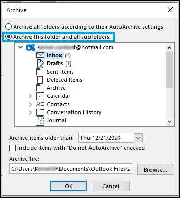 Verify Archive settings and choose given option