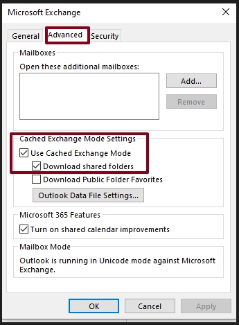 Uncheck 'Use Cached Exchange Mode' and leave