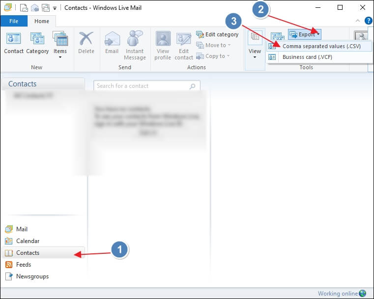 Export Contacts from Windows Live Mail to Outlook 2016