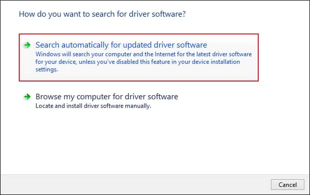 Click on the Search automatically for updated driver 