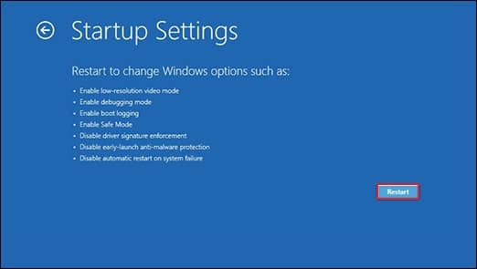 Restart option to access your PC