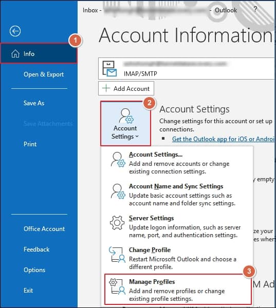 open Outlook and go to account setting