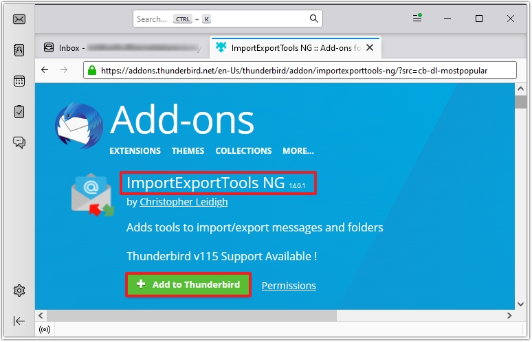 Add ImportExportTools NG add-on in Thunderbird