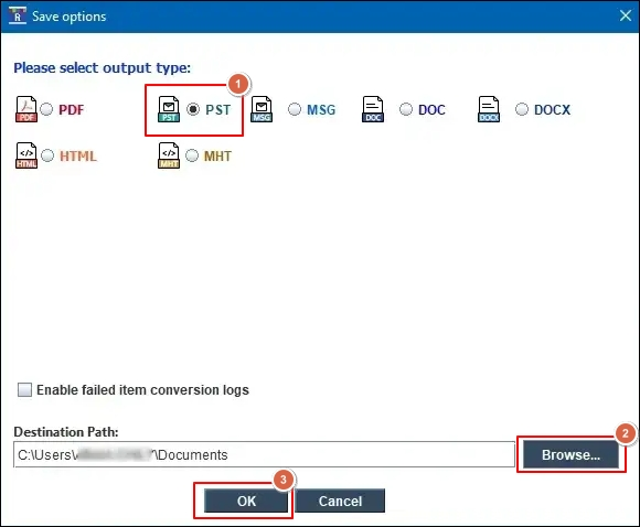 Select PST as output