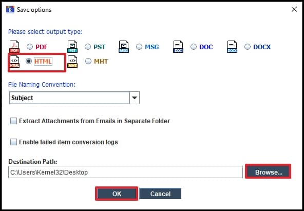 Select the output type