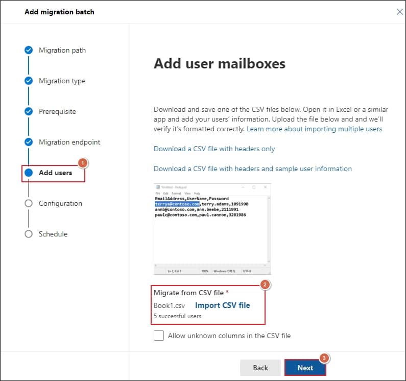 Add user mailboxes page