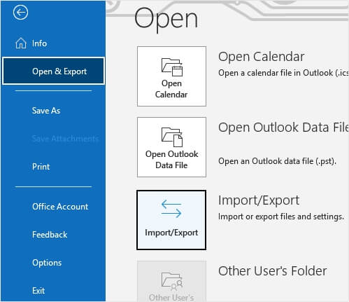 select Import and Export