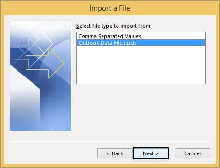 Select Outlook Data File then click Next