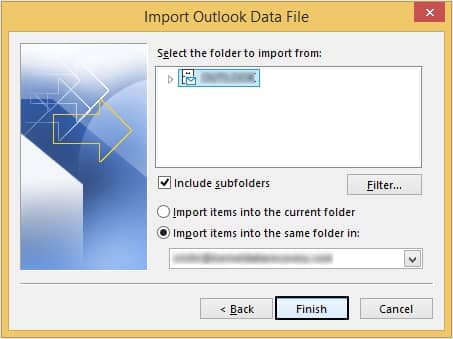 click on the Finish button to begin the importing procedure