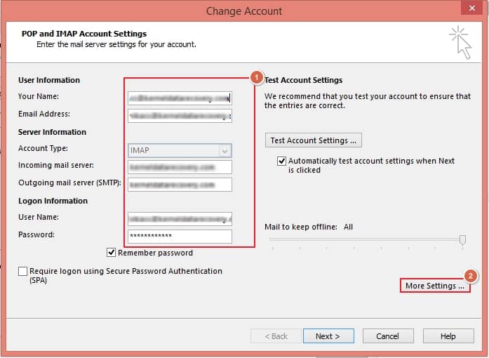 Verify the details of your email account