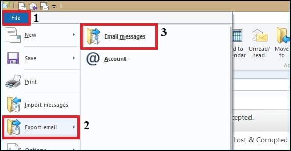 Click on Export email and select Email messages