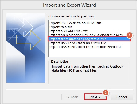 Import from another program or file 