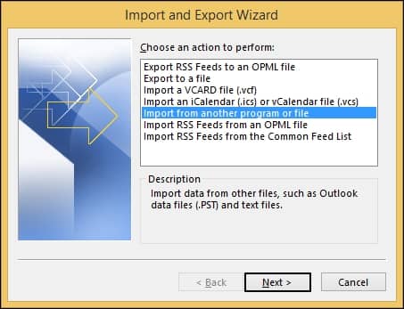 Import from another program or file