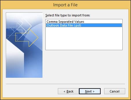 Choose Outlook Data File