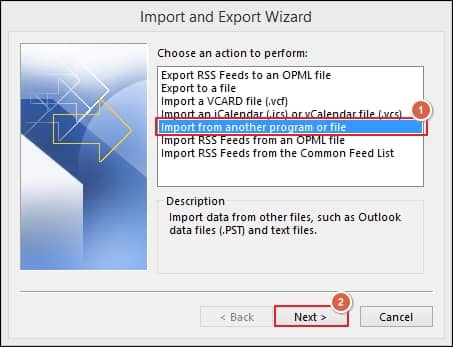 Choose the Import from another program or file option