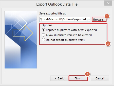 Browse the location where you want to export the file