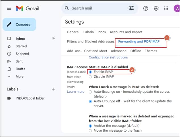 Enable IMAP