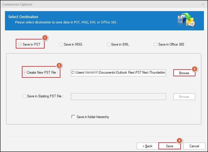 choose Save in PST option
