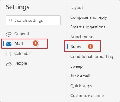 Go to Settings then click on Rules option under Mail tab