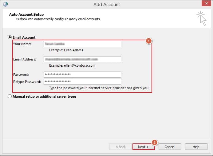 Enter account credentials