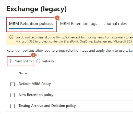 MRM Retention policies