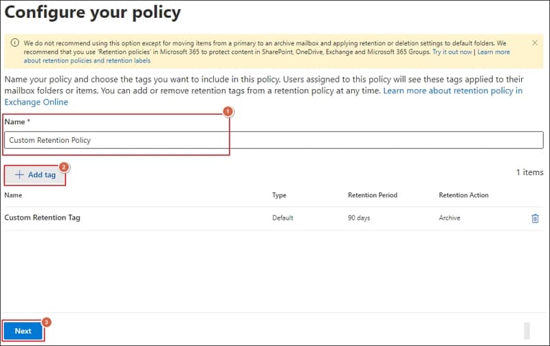 Retention policy