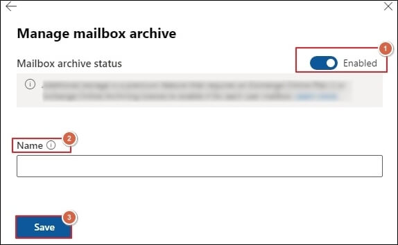 enable the Mailbox archive status