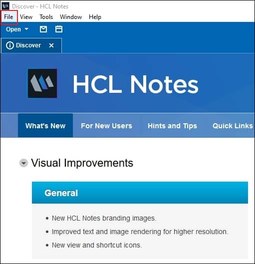 Open HCL Notes application and click on File tab