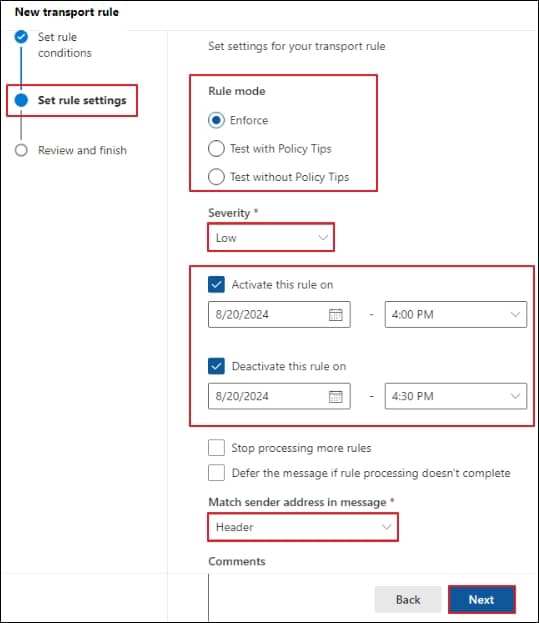 Set rule settings