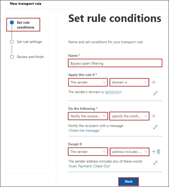 Set rule conditions