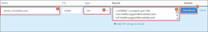 Enter the Name of the DNS record