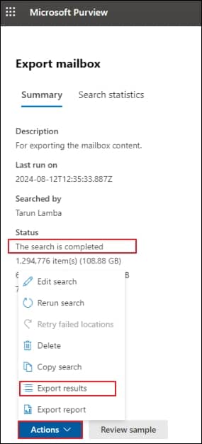 go to Actions and select Export results to export the data to your desired location