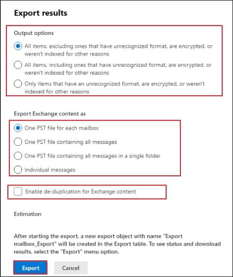 You have the flexibility to customize the export results by utilizing the different options