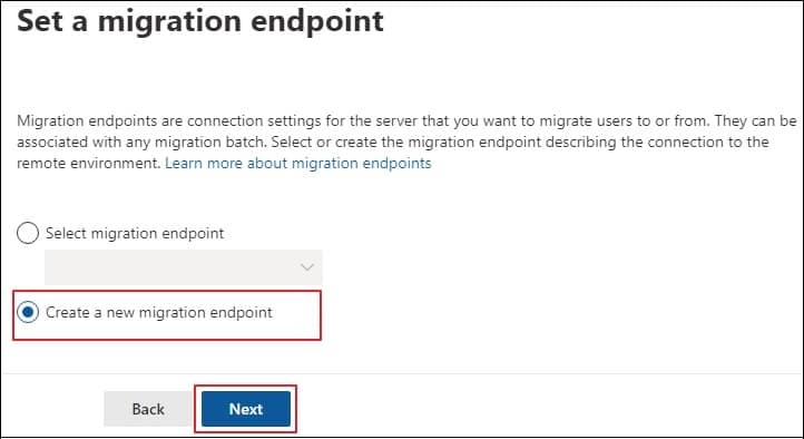 Choose Create a new migration endpoint 