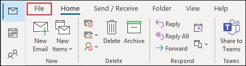 Access the Outlook application and go to the File option
