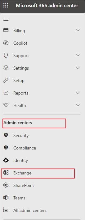 Select admin and go to the Exchange