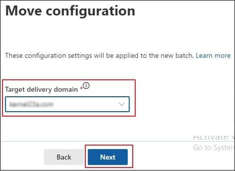 Enter the Target delivery domain and click Next