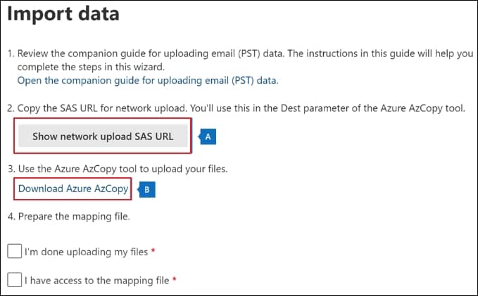 Copy the SAS URL for network upload